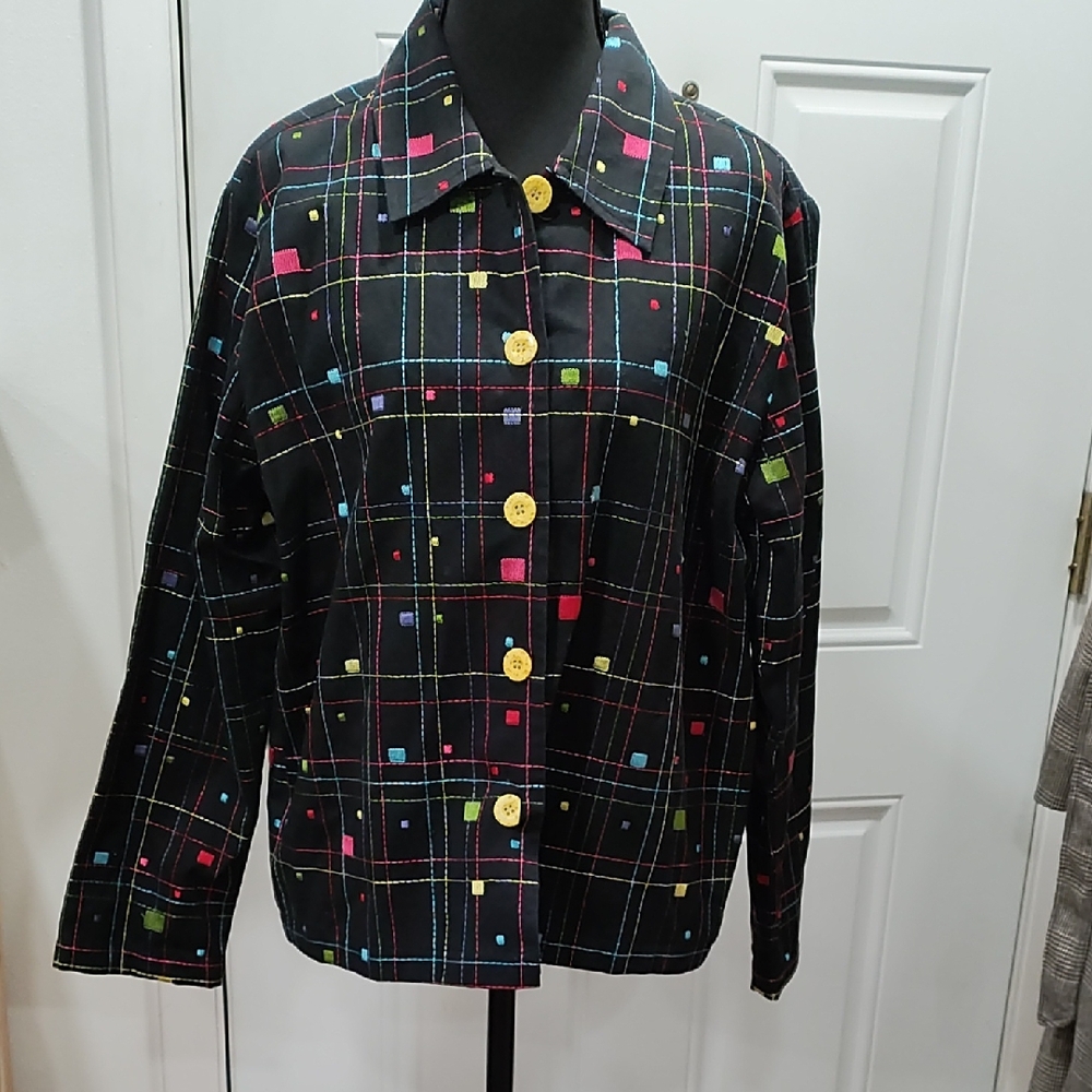 Studio Works Black Multicolor Plaid Blazer